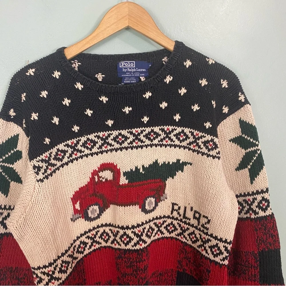 Vtg Polo Ralph‎ Lauren Christmas Holiday Truck Carlton Sweater 1992 Medium